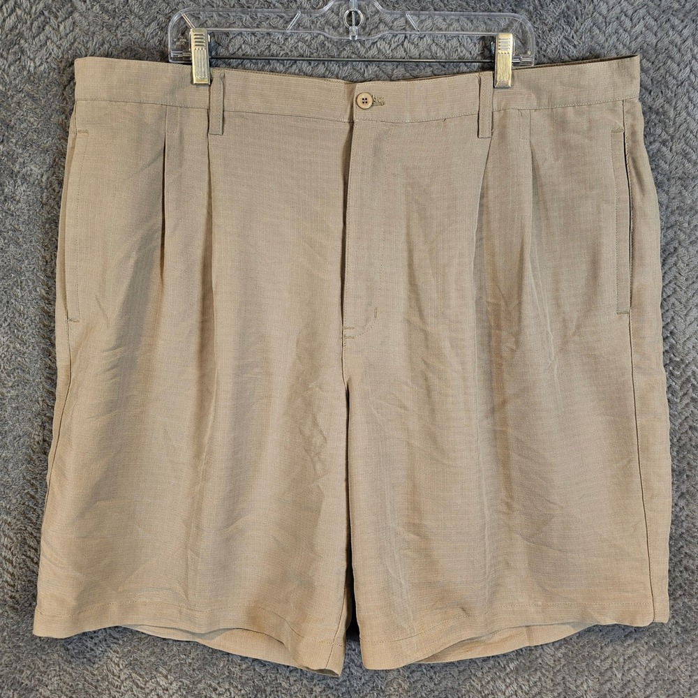 Bamboo Cay Mens Khaki Tan Pleated Resort Shorts Size 42 Polynosic Rayon Blend